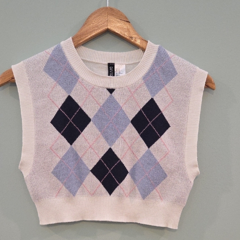 H&M Crew Neck Sweater Cream And Blue Size XS